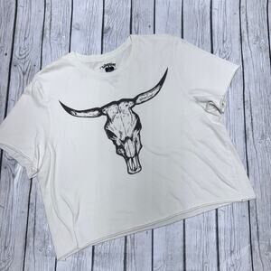 Bohemian Cowgirl Crop Top - Women's XXL - Ivory Bull